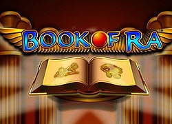 Book of Ra online slot game logo with Egyptian theme and golden columns.